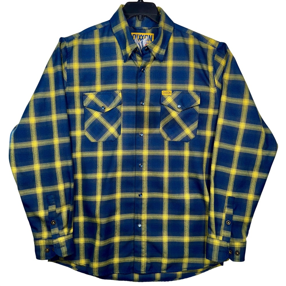Dixxon Flannel Co Aim High Snap Front Flannel Shirt Mens Large Blue Yellow Plaid